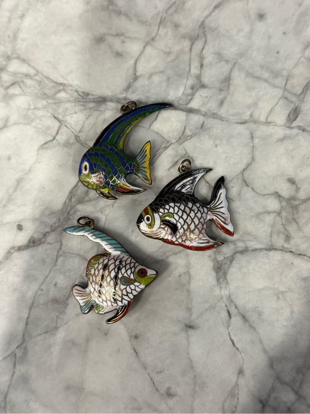 Vintage Cloisonné Enamel Fish Pendants